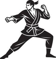 karate fighter icon on white background. illustration. black and white. vector