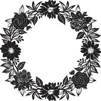 Illustration of floral frame with black and white roses silhouettes. vector
