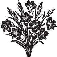 Bouquet of gladiolus flowers. Black and white illustration. vector