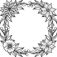 Illustration of floral frame with black and white flowers on white background vector