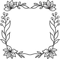 Illustration of floral frame with black and white flowers on a white background vector