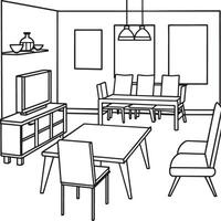 Living room interior with sofa and armchairs. illustration in outline style. vector