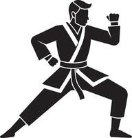 karate fighter icon on white background. illustration. black and white. vector