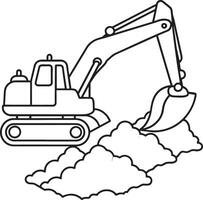 Excavator vehicle working construction equipment in black and white vector