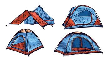 Vintage camping, outdoor adventure emblems. vector