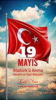 The Commemoration of Ataturk, Youth and Sports Day A red flag with a star on it psd