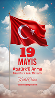 The Commemoration of Ataturk, Youth and Sports Day A red flag with a white psd