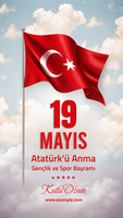 The Commemoration of Ataturk Youth and Sports Day flying in the sky psd