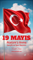 il commemorazione di ataturk, gioventù e gli sport giorno un' rosso e bianca bandiera psd
