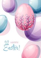 Easter greeting card template. Poster with Easter eggs. Spring cute holiday illustration vector