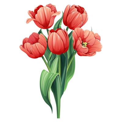 Tulips on an isolated background. A bouquet of spring red flowers for the decoration of cards, banners, posters, invitations, etc.