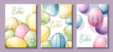 conjunto de saludo tarjetas para Pascua de Resurrección. póster, bandera con Pascua de Resurrección huevos. primavera hora vector