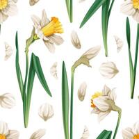 sin costura modelo con primavera flores textura con narcisos y pétalos gráficos. Pascua de Resurrección antecedentes. genial para fondo de pantalla, tela, tarjetas vector