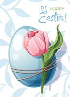 Easter card with an egg and a tulip. Banner, poster for the spring holiday. Happy Easter vector