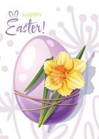 Easter card with an egg and a daffofil. Banner, poster for the spring holiday. Happy Easter vector