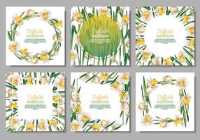 conjunto de primavera antecedentes con narcisos tarjeta postal, bandera para Pascua de Resurrección. primavera tiempo. marco con delicado primavera flores vector