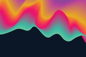 Hues of neon light ebb and flow in holographic gradients across a rich, dark landscape, offering a bright and abstract visual feast vector
