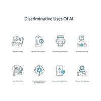 Discriminative Uses of Ai, AI Ethics, Fair AI Practices, Icon Set vector