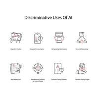 Discriminative Uses of Ai, AI Ethics, Fair AI Practices, Icon Set vector