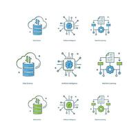 artificial inteligencia, ai, máquina aprendiendo, ml, datos Ciencias ilustracion icono diseños vector