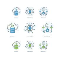 artificial inteligencia, ai, máquina aprendiendo, ml, datos Ciencias ilustracion icono diseños vector