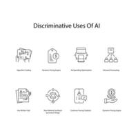 Discriminative Uses of Ai, AI Ethics, Fair AI Practices, Icon Set vector