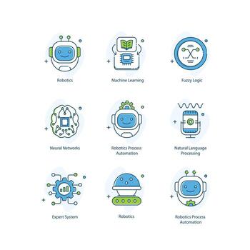 Artificial Intelligence Fundamentals Elements of AI Illustrtaion Icon Design Set vector