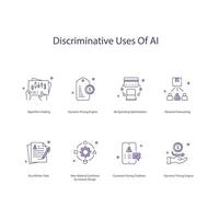 Discriminative Uses of Ai, AI Ethics, Fair AI Practices, Icon Set vector