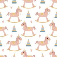 un sencillo sin costura modelo en un plano estilo. unicornio. para decoración de para niños habitación, textiles, envase papel, fondo de pantalla. vector