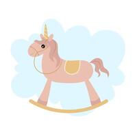 Baby toy for baby girl. Unicorn rocking. Illustration for design cards, posters, stickers, stickers. vector
