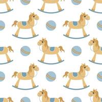 A simple seamless seamless pattern in a flat style. Rocking horse. For decoration of children's room, textiles, wrapping paper, wallpaper. vector