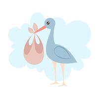 Stork brought a newborn baby. Iillustration on white background for design of cards, posters, stickers, stickers. vector