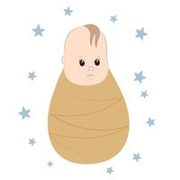 Illustration of a baby boy on white background. Boy wrapped in a cocoon. For postcards, stickers, stickers, tags, posters. vector