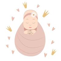 Illustration of a child on white background. Girl wrapped in a cocoon. For postcards, stickers, stickers, tags, posters. vector