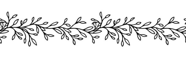 Line art leaves branch seamless boarder vector