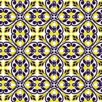 un modelo de amarillo y azul ornamento con un blanco antecedentes. el flores son arreglado en un camino ese crea un sentido de movimiento y energía. el colores son brillante y alegre vector