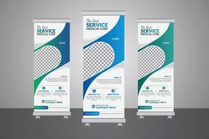 Professional and modern health care and medical roll up design, standee and banner template, creative minimal x banner, simple layout, modern minimalist professional and corporate medical roll up vector