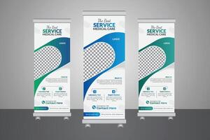 Modern Minimalist Professional and Corporate Medical Roll Up Banner, Creative Minimal x Banner, Simple layout, Professional and Modern Health Care and Medical Roll Up Design, Standee and Banner vector