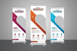 Business roll-up banner design, imaginative x-banner template for exhibition ads vector