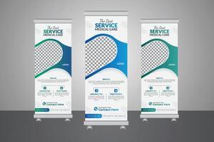 Modern Minimalist Professional and Corporate Medical Roll Up Banner, Creative Minimal x Banner, Professional and Modern Health Care and Medical Roll Up Design, Standee and Banner Template vector