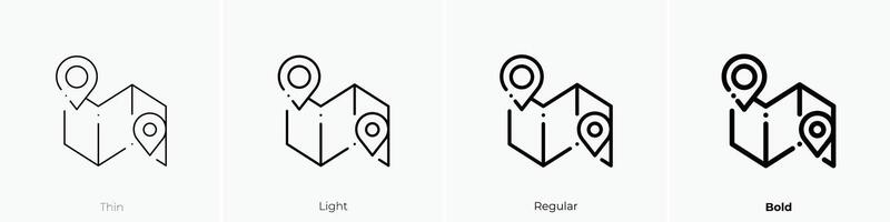 mapa icono. delgado, luz, regular y negrita estilo diseño aislado en blanco antecedentes vector