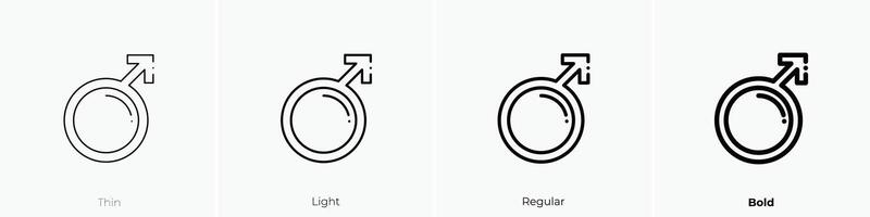 male icon. Thin, Light, Regular And Bold style design isolated on white background vector