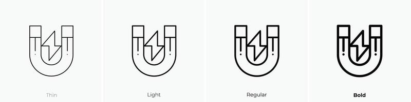 imán icono. delgado, luz, regular y negrita estilo diseño aislado en blanco antecedentes vector