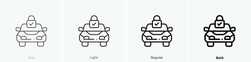 bloqueado coche icono. delgado, luz, regular y negrita estilo diseño aislado en blanco antecedentes vector