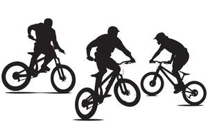 silhouette cyclists bicycle jumping riders on white background vector