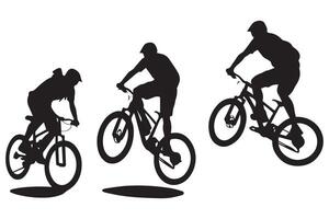 set of silhouette bicycle riders vector