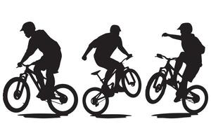 set of silhouette bicycle riders vector