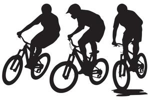 silhouette cyclists bicycle jumping riders on white background vector