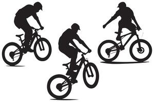 silhouette cyclists bicycle jumping riders on white background vector