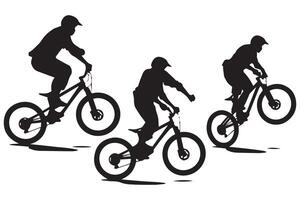 set of silhouette bicycle riders vector